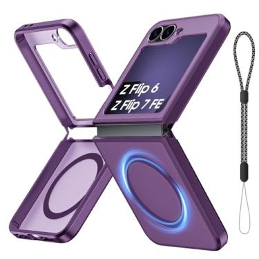 Imagem de Capa magnética para Galaxy Z Flip 7 FE/Galaxy Z Flip 6, compatível com MagSafe [sem protetor de tela] Capa de telefone fina translúcida fosca à prova de choque para Samsung Flip7 FE/ Flip6 (Roxo)