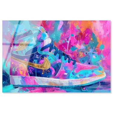 Imagem de Tênis pintado colorido e ousado com impressão acrílica arte de parede por Art Remedy, pronto para pendurar, 61 x 40 cm
