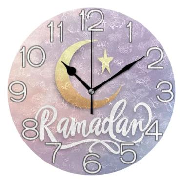 Imagem de GAIGEO Relógio de parede decorativo analógico redondo sem tique-taque silencioso relógio de cozinha de escritório, decoração de parede vintage, sala de estar, lua crescente, roxo, 25 cm, ponteiros