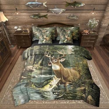 Imagem de Erosebridal Conjunto de edredom com lençol (7 peças, tamanho solteiro) - Jogo de cama com bandeira americana verde exército para crianças, meninos, adolescentes, homens, caçar, pescar, cama em um saco