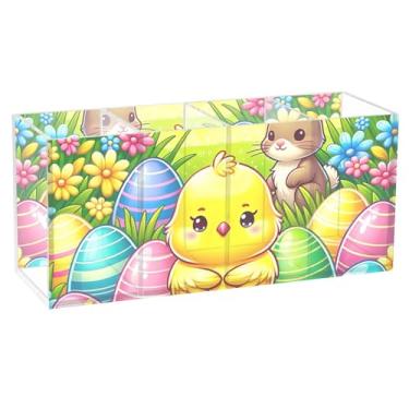 Imagem de TSENQUE Porta-lápis de mesa com estampa de animais, colorido, ovos de páscoa, arte de animais, porta-pincéis de maquiagem de acrílico