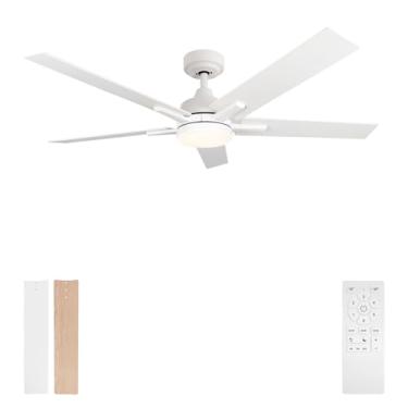 Imagem de SODSEA Ventiladores de teto com luzes, ventilador de teto branco de 132 cm com luz e controle remoto, reversível, 3 CCT, regulável, sem ruído, pequeno ventilador de teto para quarto, uso interno
