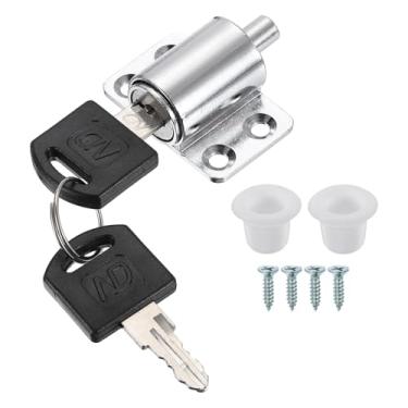 Imagem de PATIKIL Fechadura de janela de porta deslizante, fechadura com chave de empurrar, fechaduras de porta de pátio, sem necessidade de perfuração para janelas deslizantes horizontais, sem defletor, prata