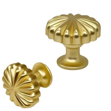 Imagem de Evylnorrs Pacote com 10 puxadores de armário dourados, puxadores de gaveta galvanizados de liga de alumínio de 3,5 cm, puxador de gaveta vintage para armários de cozinha e gavetas de cômoda, inclui