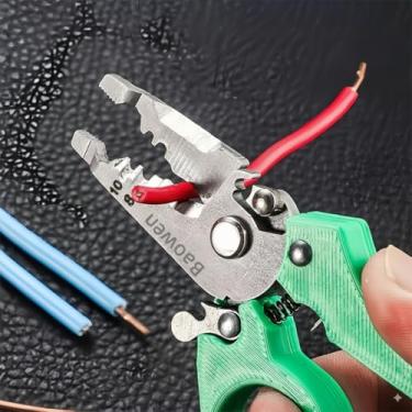 Imagem de 1 descascador de fios leve multifuncional, mini decapador de fio de 9,5 cm com funções de decapagem, enrolamento, corte e crimpagem (verde)