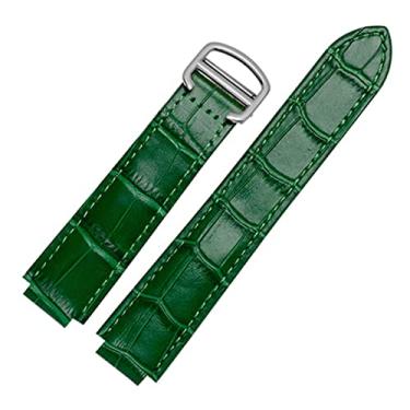 Imagem de DFAMIN Para pulseiras Cartier, pulseira feminina de couro legítimo, cor de qualidade, fivela de implantação, pulseira feminina de substituição (verde, fecho dourado de 18 x 11 mm)