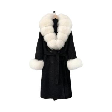 Imagem de Casaco Feminino Quente De Pele De Raposa Genuína, Sobretudo Longo De L