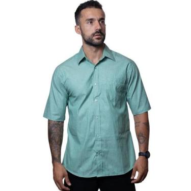 Imagem de Camisa Social Unioffice Manga Curta Verde Casual Trabalho, Verde, EG