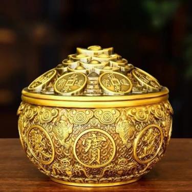 Imagem de FENNYYAR Estátua de tigela de tesouro de latão, 13 cm, ornamento de inauguração de casa para sala de estar de entrada