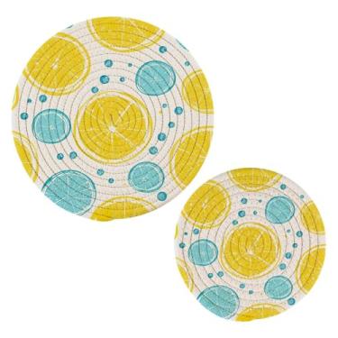 Imagem de Wassud Suportes redondos de limão para panelas de algodão, almofadas quentes, porta-copos elegantes, decoração de cozinha e acessórios, 2 peças