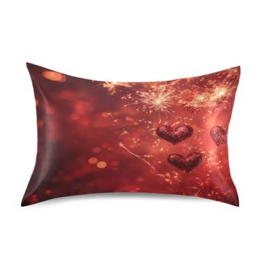 Imagem de ATTX Fronha de cetim para fogos de artifício dos namorados com fecho de envelope, macia e refrescante para cabelo e pele, tamanho Queen 20 x 30 polegadas (703)