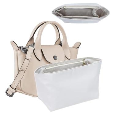 Imagem de Bolsa organizadora para bolsa Longchamp Le Pliage S, bolsa de mão, leve, luxuosa, longa, pequena, divisória com suporte para copos, bolsa com zíper, forro interno com 7 bolsos profundos, P/bege