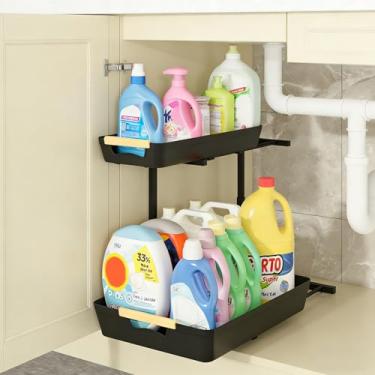 Imagem de AMEDELE Organizador embaixo da pia, 2 níveis de altura ajustável embaixo do armário, armazenamento sob a pia para armário de banheiro de cozinha (1 pacote)