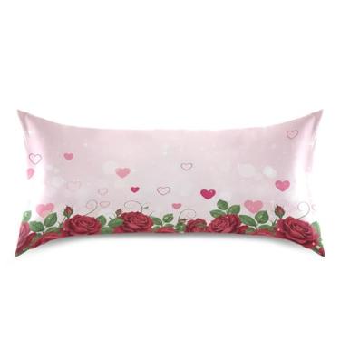 Imagem de Wassud Red Roses Fronha de cetim para o dia dos namorados para cabelo e pele fronhas de seda lisa king size respiráveis com fecho de envelope