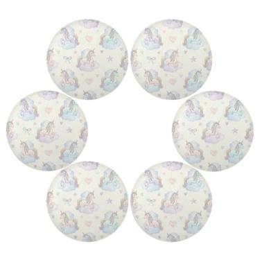 Imagem de Wassud Jogo americano conjunto de 6 tapetes de mesa redondos com cavalos pastel, estrelas, para cozinha e jantar, lavável, resistente ao calor, decoração de mesa 39 cm