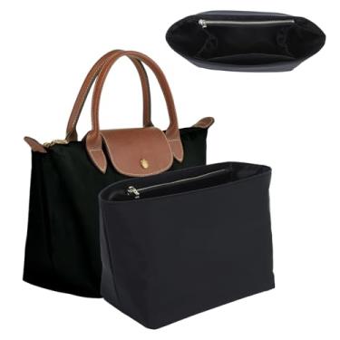 Imagem de Bolsa organizadora para bolsa Longchamp Le Pliage S, bolsa de mão, leve, luxuosa, longa, pequena, divisória com suporte para copos, bolsa com zíper, forro interno com 7 bolsos profundos, P/preto