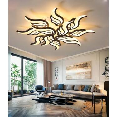 Imagem de Luminária de teto LED moderna e regulável com controle remoto para sala de estar, quarto e sala de jantar. Iluminação embutida para ambientes internos (preta, 12 lâmpadas).