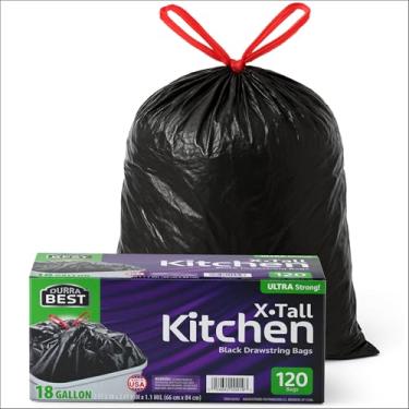 Imagem de Sacos de lixo resistentes – 120 unidades, 18 galões pretos, sacos de lixo com cordão ultra grossos – resistentes a vazamentos para uso doméstico e comercial, sacos de lixo grandes, feitos nos EUA