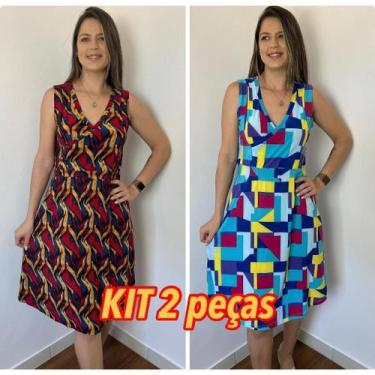 Imagem de Vestido Sem Mangas Com Cintura Regulável  e Traspassado Gola V Sem Man