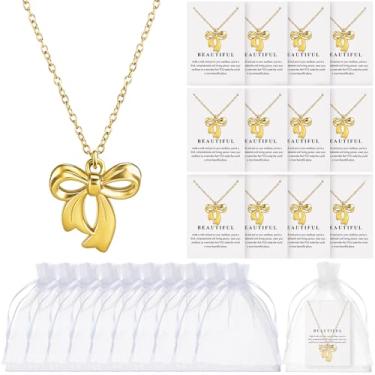 Imagem de Tondiamo Laço de lembrancinhas de festa, colar com laço, presente para mulheres, fita, joias, pingentes, pingentes de laço, presentes para festa de aniversário, chá de bebê, Bow necklace: about 19.69