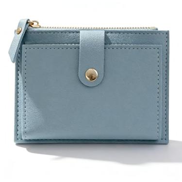 Imagem de Carteira fina para mulheres com bloqueio RFID, porta-cartão de crédito minimalista fino com bolso com zíper, Azul claro