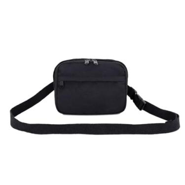 Imagem de Bolsa de cintura de lona – Bolsa transversal simples e leve, bolsa de nylon casual pequena quadrada para telefone com design de zíper duplo, Preto, Carteira