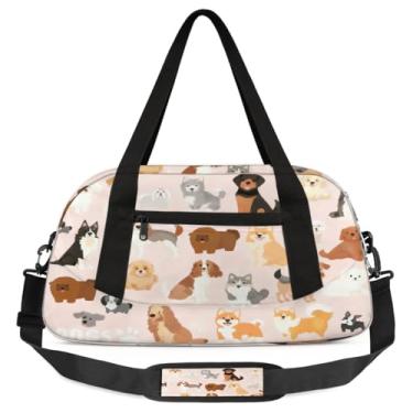 Imagem de Bolsa de viagem infantil para meninas, leve, resistente à água, dobrável, esportiva, academia, fim de semana, festa do pijama, bolsa de viagem para meninos e meninas, Cachorro rosa
