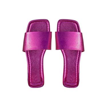 Imagem de GORGLITTER Sandálias femininas douradas fofas elegantes quadradas abertas sandálias de verão, Roxa, 37