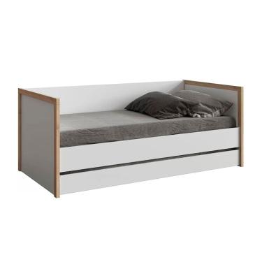 Imagem de Cama com Encosto Wood Designer CC - Branco com Carvalho Treviso