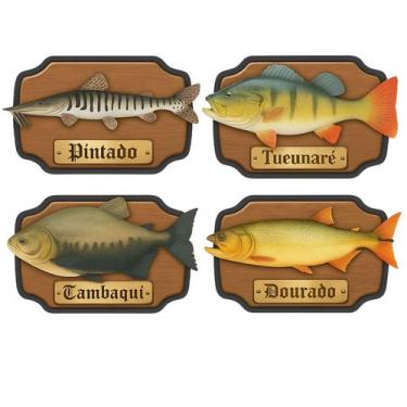 Imagem de Kit 4 Placas Peixes Pintado, Tucunaré, Tambaqui E Dourado - Kf Imports