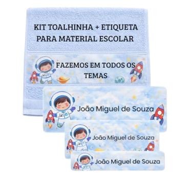 Imagem de Kit 100 Etiquetas Escolar a prova d'água Volta ás Aulas + Toalhinha Personalizada