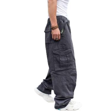 Imagem de Moda Solta Baggy Cargo Pants Homens Casual Hiphop Harém Algodão Calças Retas Perna Larga Streetwear Roupas, Dark Grey, 4XL
