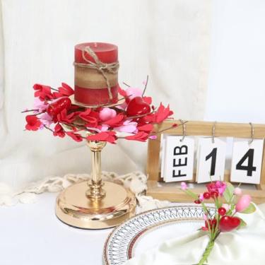 Imagem de Anéis de vela de dia dos namorados com guirlanda de coração rosa vermelho, guirlanda de primavera e verão para suporte de vela, decorações de festa do dia das mães, 24 x 24 x 4 cm