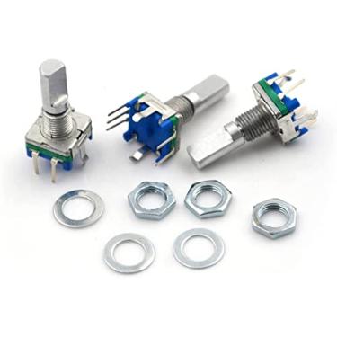 Imagem de Botão de interruptor de energia 3 peças/lote 14 x 12 x 6 mm eixo 6 mm furo 7 mm 5 pinos eixo D 20 pontos de retenção codificador rotativo de 360 graus com potenciômetro de botão de pressão