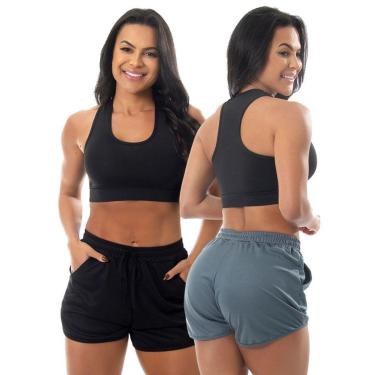 Imagem de Kit 2 Short Corrida Treino Academia Esportivo Bolso Feminino-Masculino
