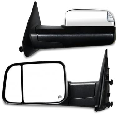 Imagem de AERDM Novos espelhos de reboque compatíveis com Dodge Ram 1500 2002-2008 para Dodge Ram 2500 3500 2003-2009 Conjunto de pares retrovisores laterais aquecidos elétricos pretos (cromado)