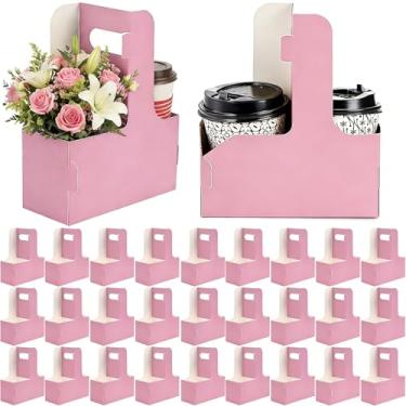 Imagem de Pacote com 50, 2 xícaras, porta-bebidas com alça para 2 ou 4 xícaras de papelão kraft, porta-copos para entrega de café e bebidas, caixa de embalagem floral, aniversário, festa de casamento, decoração