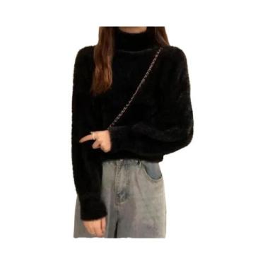 Imagem de Suéter De Inverno Feminino De Lã Imitada De Mink Com Gola Alta, Tricot