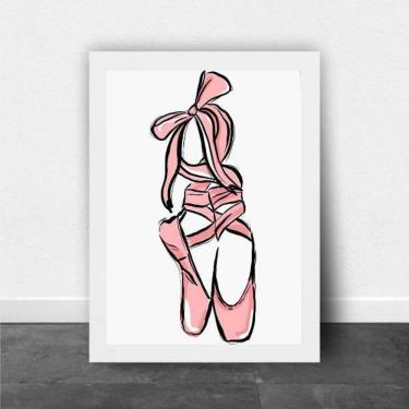 Imagem de Quadro Ilustração Sapatilha De Ballet 24X18Cm Moldura Branca