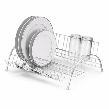Imagem de Escorredor de Louça 14 Pratos Cromado com Porta Talheres | Aço Resistente e Design Moderno Premium