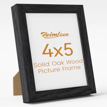 Imagem de Heimlove Porta-retrato 10 x 12 cm, moldura de madeira de carvalho natural de alta qualidade com vidro temperado, moldura de madeira 10 x 12 cm para parede ou mesa, gancho de parede incluído para fotos