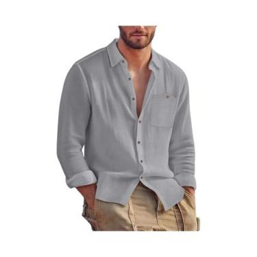 Imagem de Camisa Casual Masculina De Algodão E Linho De Manga Longa Para O Outon