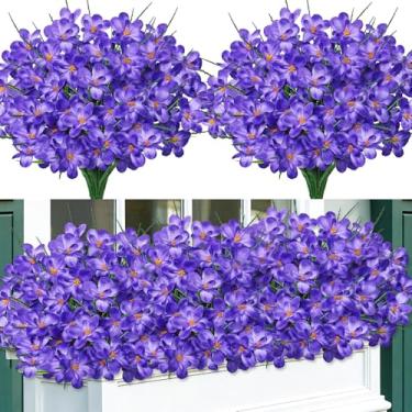 Imagem de MEIVINES Flores artificiais para atividades ao ar livre, 6 pacotes de flores de plástico falsas, resistentes a UV, seda, frésia, plantas artificiais e flores para vasos, jardim, casa, decoração de