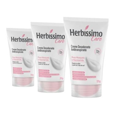 Imagem de Kit 3 Unid - Desodorante Cremoso Herbíssimo Care Rosa Mosqueta e Niacinamida Bisnaga 55g