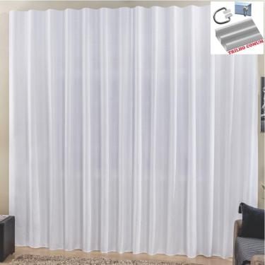 Imagem de Cortina Top Chick 4 Metros Sala Quarto Tecido Ráfia Trilho Comum - Branca - 100% Poliéster