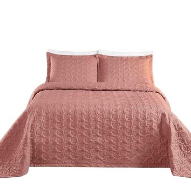 Imagem de Kit Cobre Leito Colcha Tendência King 3 Peças Micropercal 200 Fios Bordado Premium - Rosê