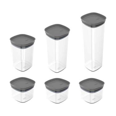 Imagem de Kit Potes com Tampa Hermética Quadrado Block 6pçs Chumbo - Ou