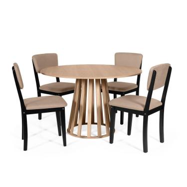 Imagem de Mesa De Jantar Redonda Gabi Jade Com 4 Cadeiras Estofadas Ella Preto/marrom Claro