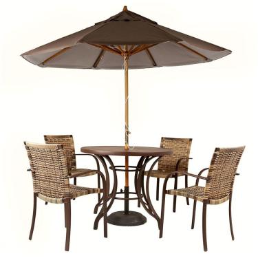 Imagem de Kit 4 Cadeiras Ascoli Fibra Sintética Cappuccino+Mesa Tampo Ripado+Ombrelone Central Marrom