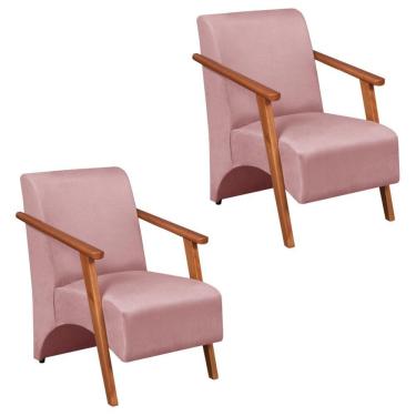 Imagem de Kit 2 Poltrona Venus 1 Lugar Braço Madeira Maciça Tecido Suede Rosa